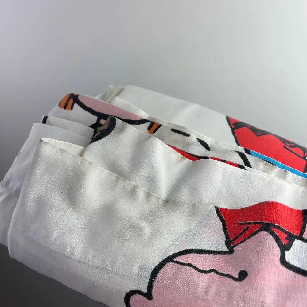 Vintage PEANUTS Charlie Sport Snoopy Flat Sheet 2 Pillow Montgomery Ward 81x104